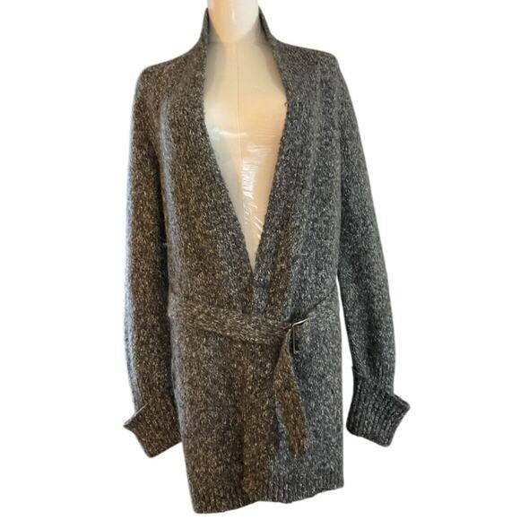 Express Womens Size 9 Gray Boucle Knit Open Front Cardigan Sweater Belted Buckle - Picture 1 of 11